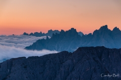 Pre-sunrise view from near the Refugio Auronzo - detail of mountains