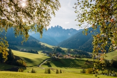 Sunset in the Val di Funes, Dolomites, Italy