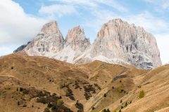 The Sassolungo mountains above Passo Sella